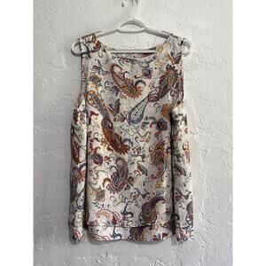 J Jill paisley print chiffon sleeveless blouse‎ womens large career professional
